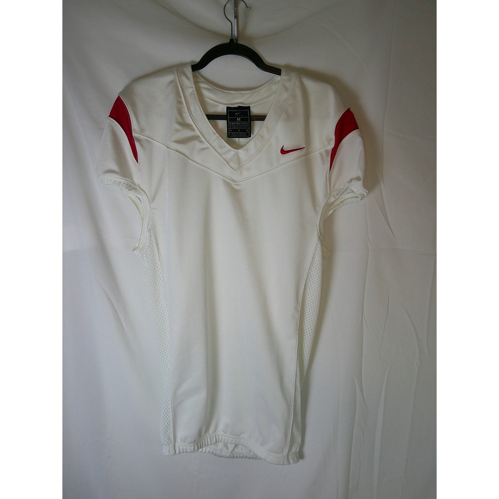 Nike Team Engineered Mens Football Jersey White Red‎ V-Neck Mesh Panels Size M